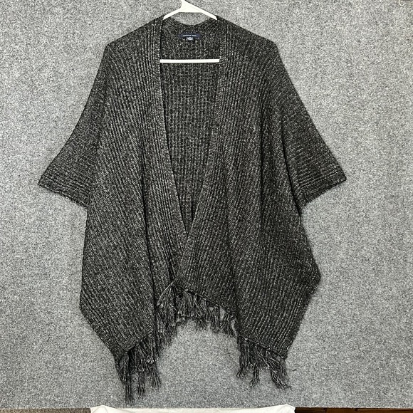 American Eagle Knit Fringe Cardigan Wrap Poncho Sweater – One Size - Picture 10 of 10
